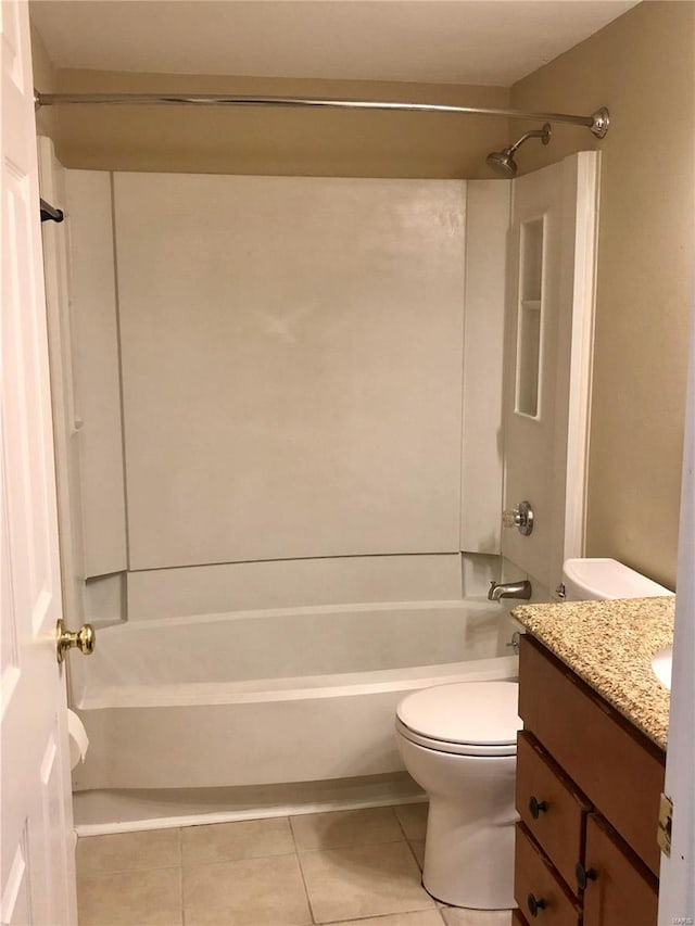 full bathroom featuring toilet, tile patterned flooring, shower / tub combination, and vanity