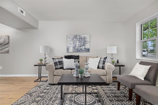 living room with hardwood / wood-style flooring