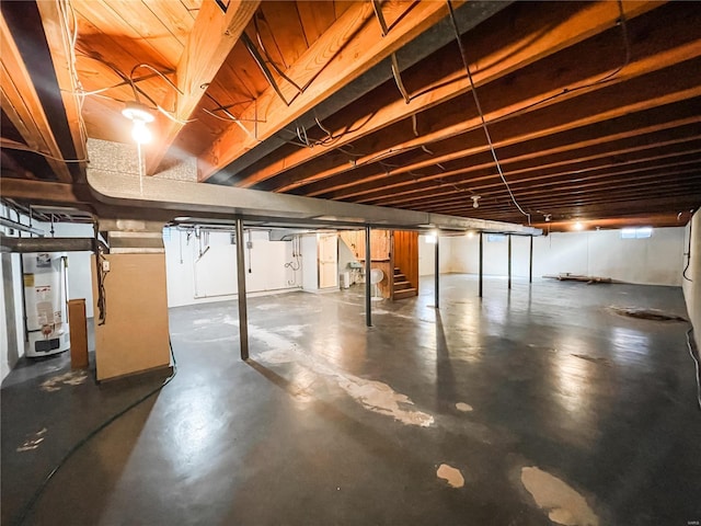 basement featuring water heater