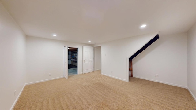 basement with light carpet