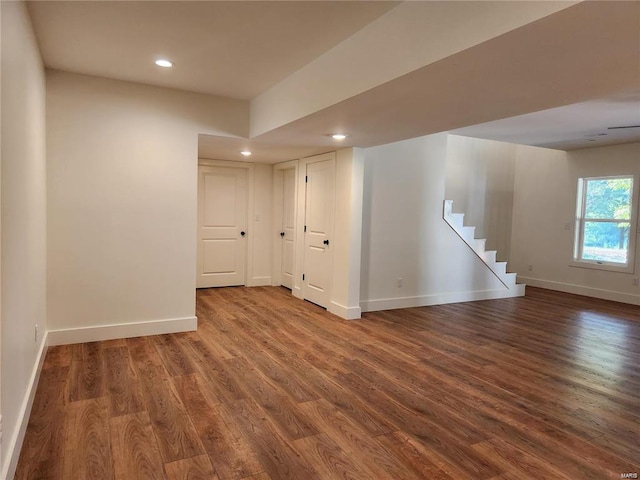 basement featuring hardwood / wood-style flooring