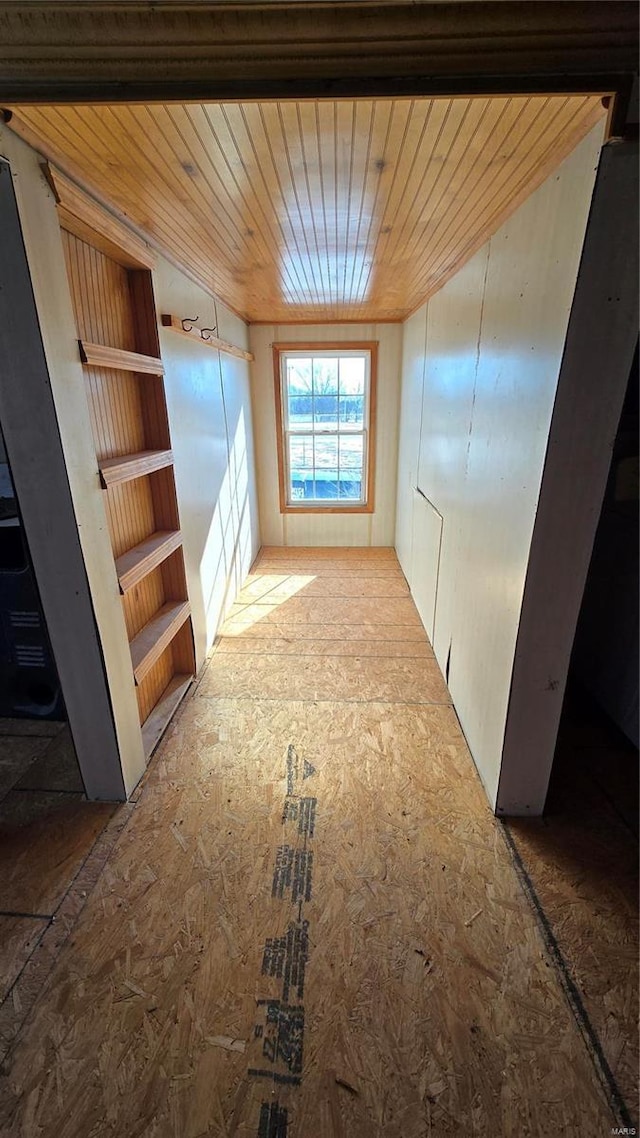 hallway with wood ceiling