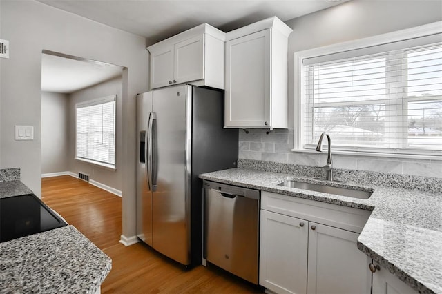 kitchen featuring white cabinets, appliances with stainless steel finishes, and sink