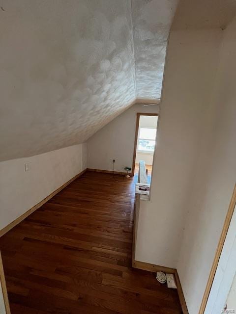 additional living space with dark hardwood / wood-style floors and lofted ceiling