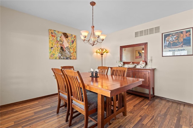 dining room featuring dark hardwood / wood-style flooring and a notable chandelier