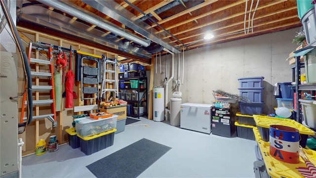 basement featuring electric water heater