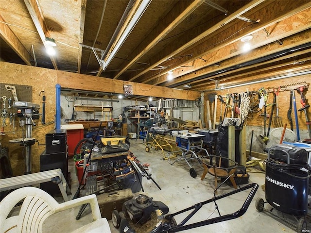 interior space featuring a workshop area