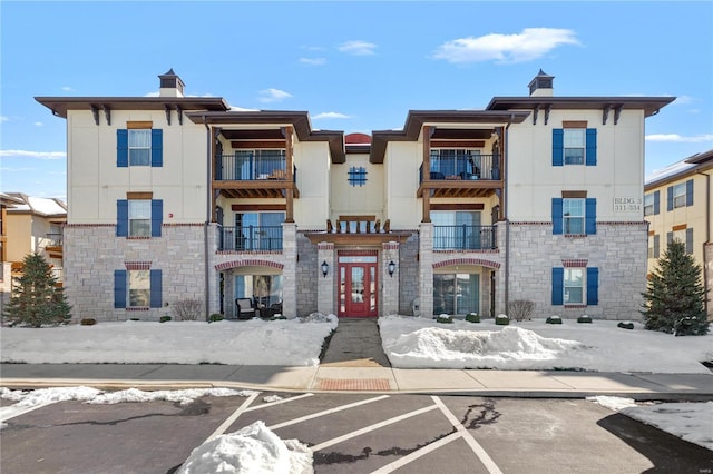 view of snow covered building