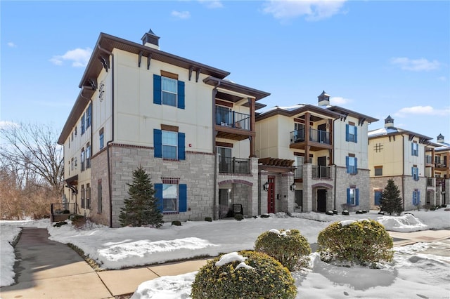 view of snow covered building