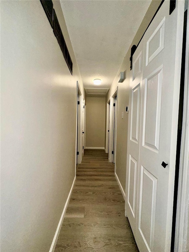 hallway featuring hardwood / wood-style flooring and a textured ceiling