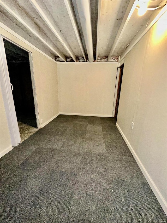 basement featuring carpet flooring