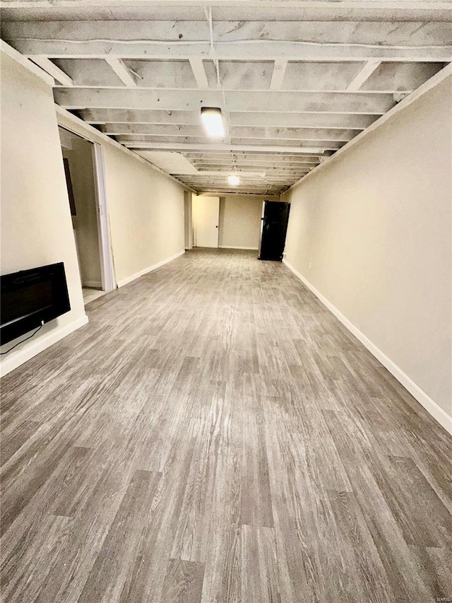 basement featuring hardwood / wood-style flooring