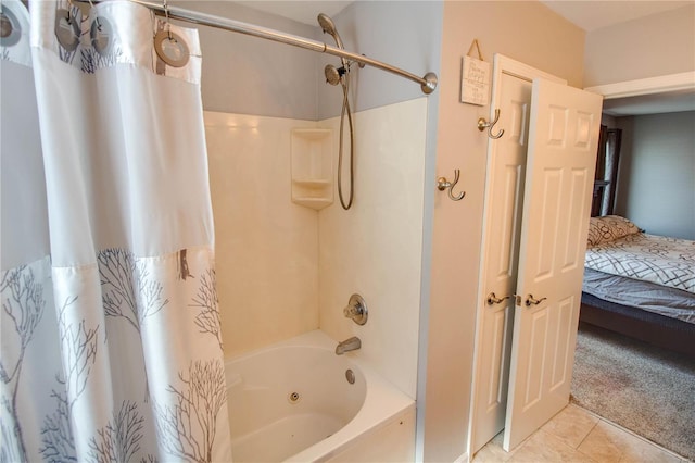 bathroom featuring tile patterned flooring and shower / bathtub combination with curtain