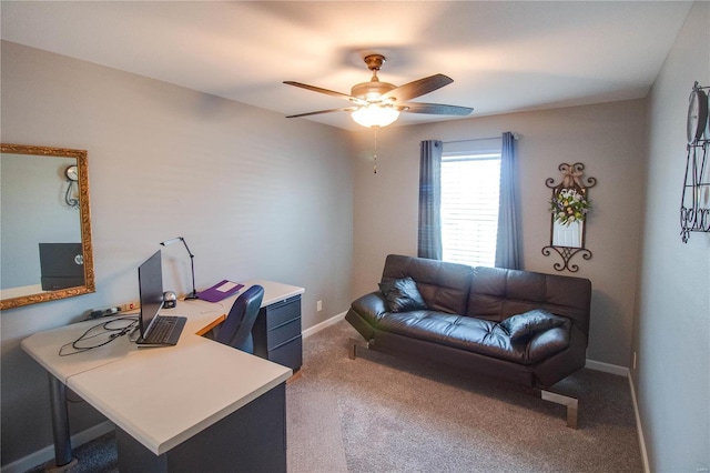 office with ceiling fan and carpet