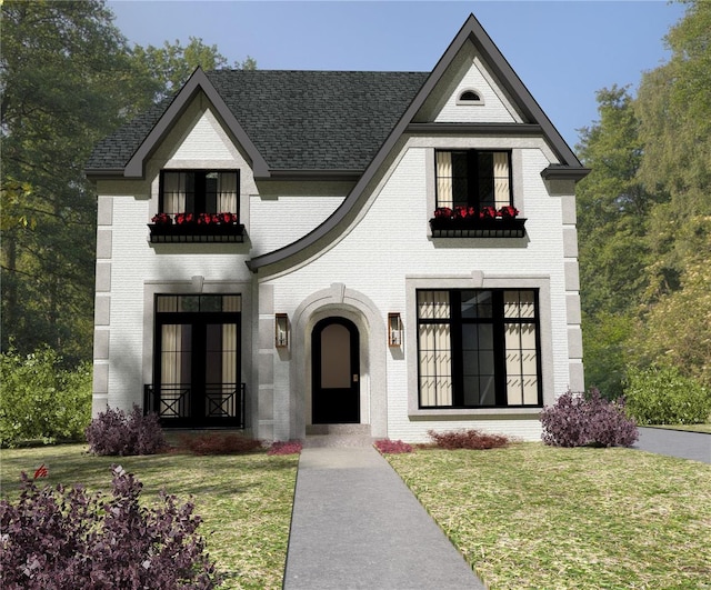 view of front of home with a front lawn