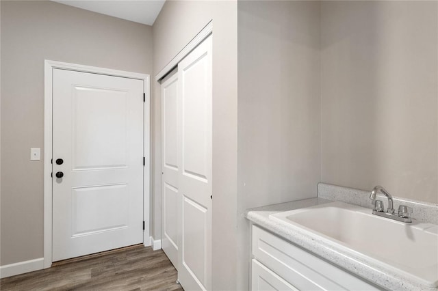 interior space with hardwood / wood-style flooring and sink