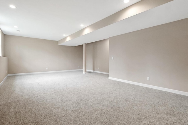 basement featuring carpet flooring