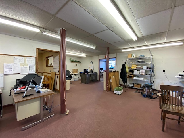 interior space featuring a paneled ceiling and carpet