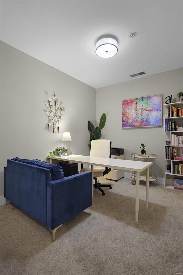 view of carpeted home office