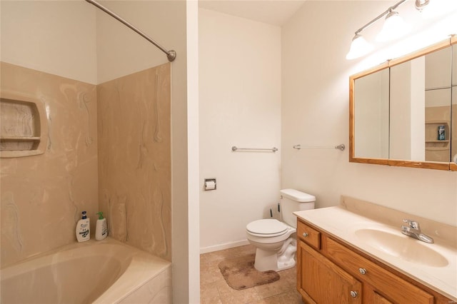 full bathroom featuring bathtub / shower combination, toilet, and vanity