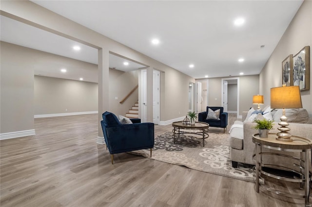 living room featuring light wood-type flooring