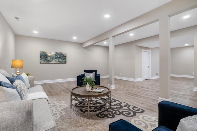 living room featuring light wood-type flooring