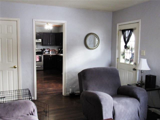 living area featuring dark hardwood / wood-style flooring