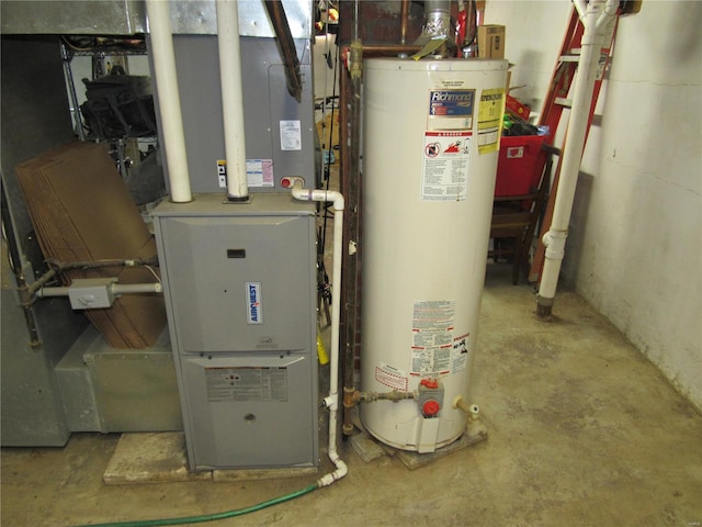 utilities with water heater and heating unit