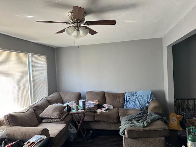 living room with ceiling fan