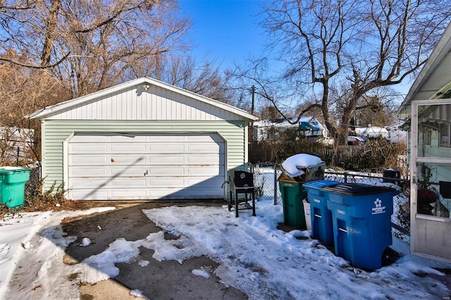 view of snow covered garage