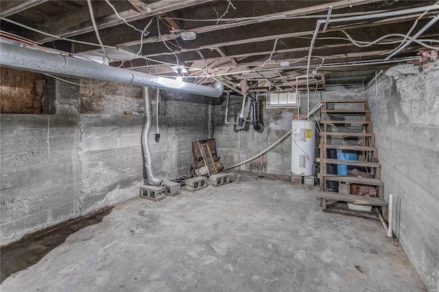 basement featuring water heater