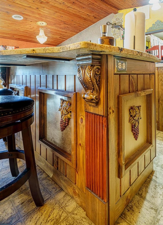 interior details with wooden ceiling