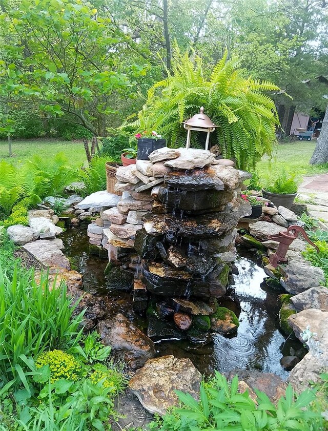 view of yard with a small pond