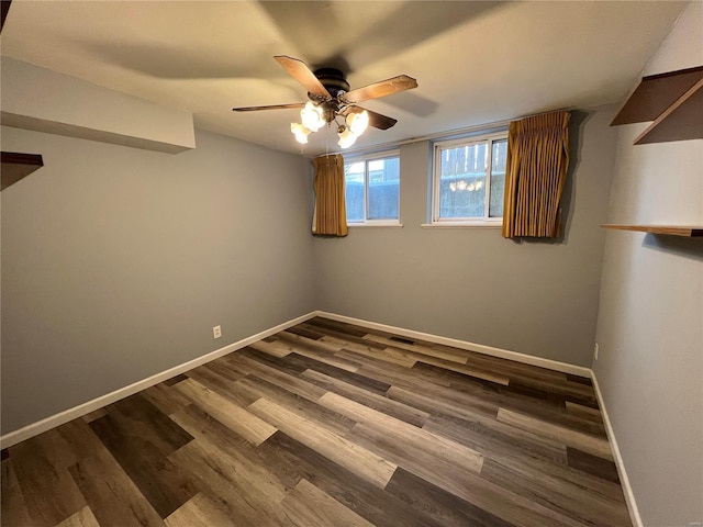 unfurnished room featuring ceiling fan and hardwood / wood-style floors