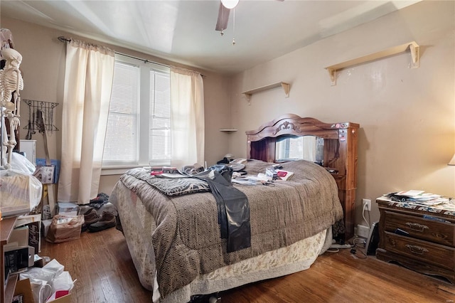 bedroom featuring ceiling fan and hardwood / wood-style flooring