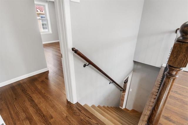 staircase with wood-type flooring