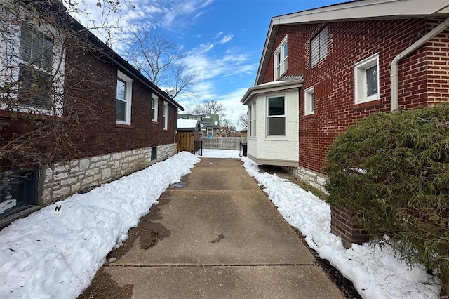 view of snow covered property