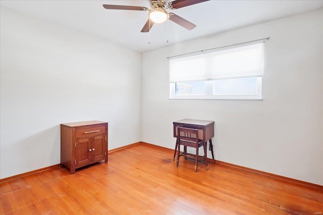 empty room featuring ceiling fan and light hardwood / wood-style floors