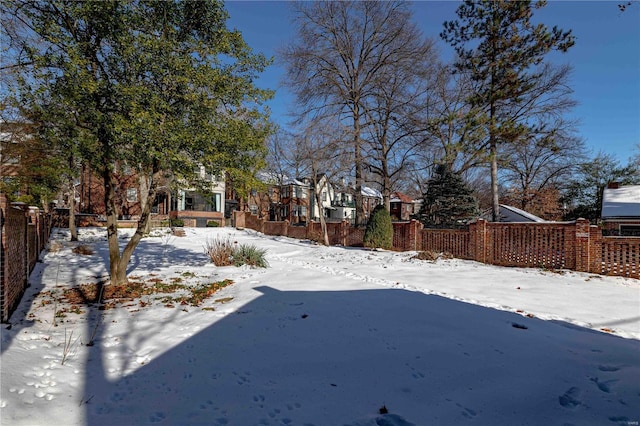 view of yard layered in snow