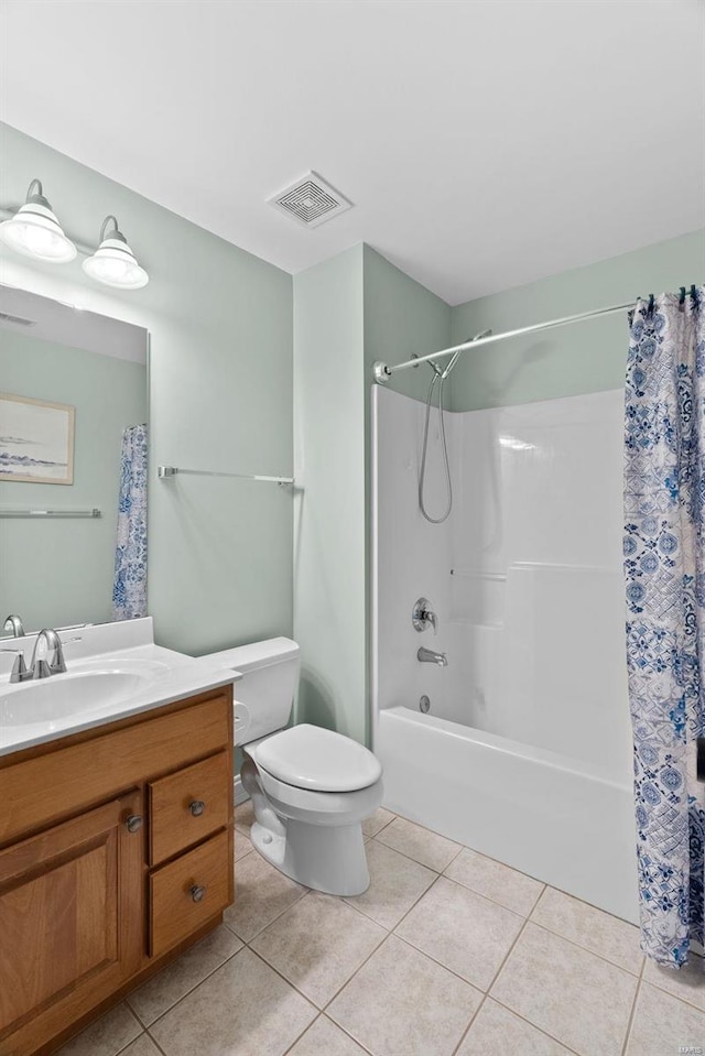 full bath featuring tile patterned flooring, visible vents, toilet, and vanity