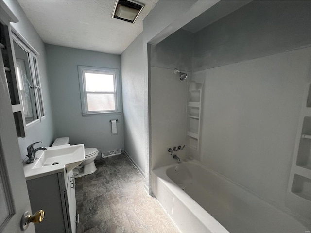 full bathroom featuring shower / tub combination, vanity, and toilet