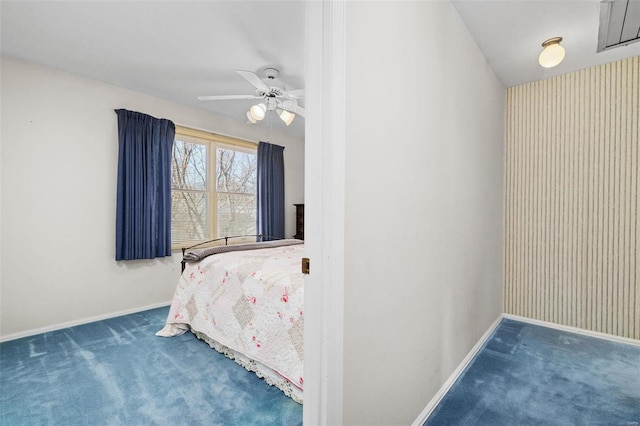 bedroom with dark carpet