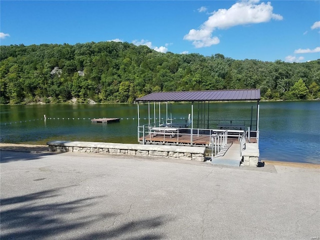 view of dock with a water view