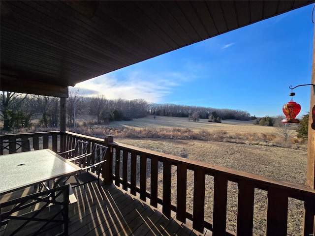 wooden deck with a rural view