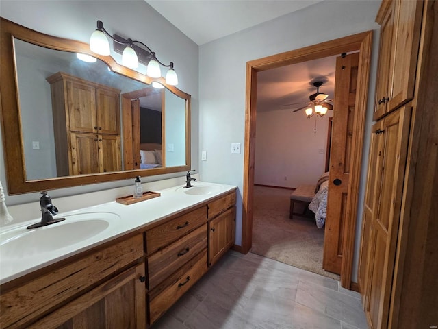 bathroom with vanity and ceiling fan