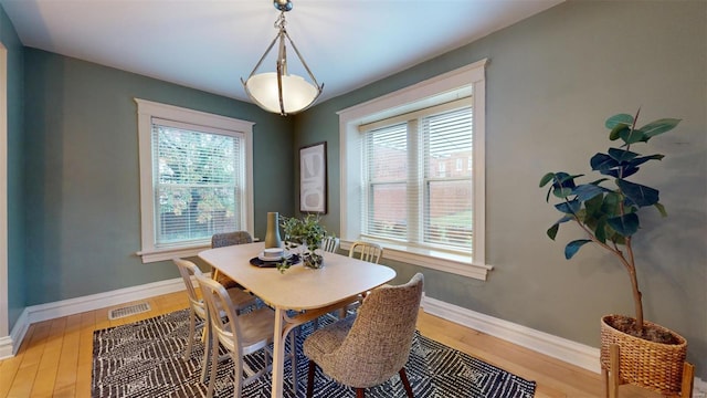 dining area featuring a healthy amount of sunlight and wood-type flooring