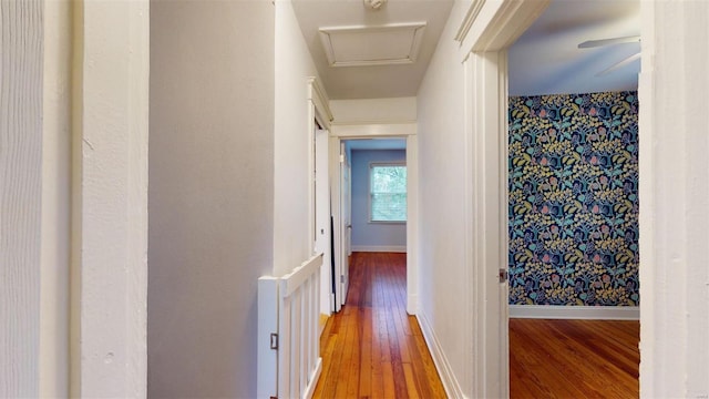 hall with hardwood / wood-style floors