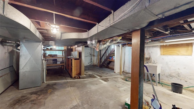 basement with heating unit