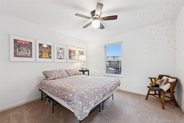 bedroom featuring carpet floors and ceiling fan