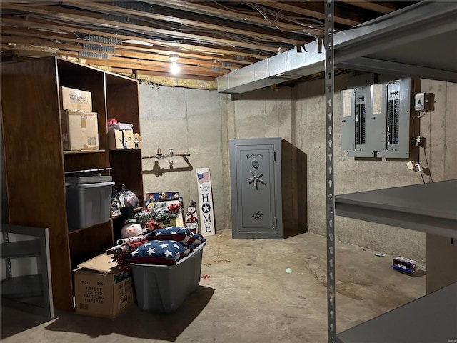 unfinished basement with electric panel